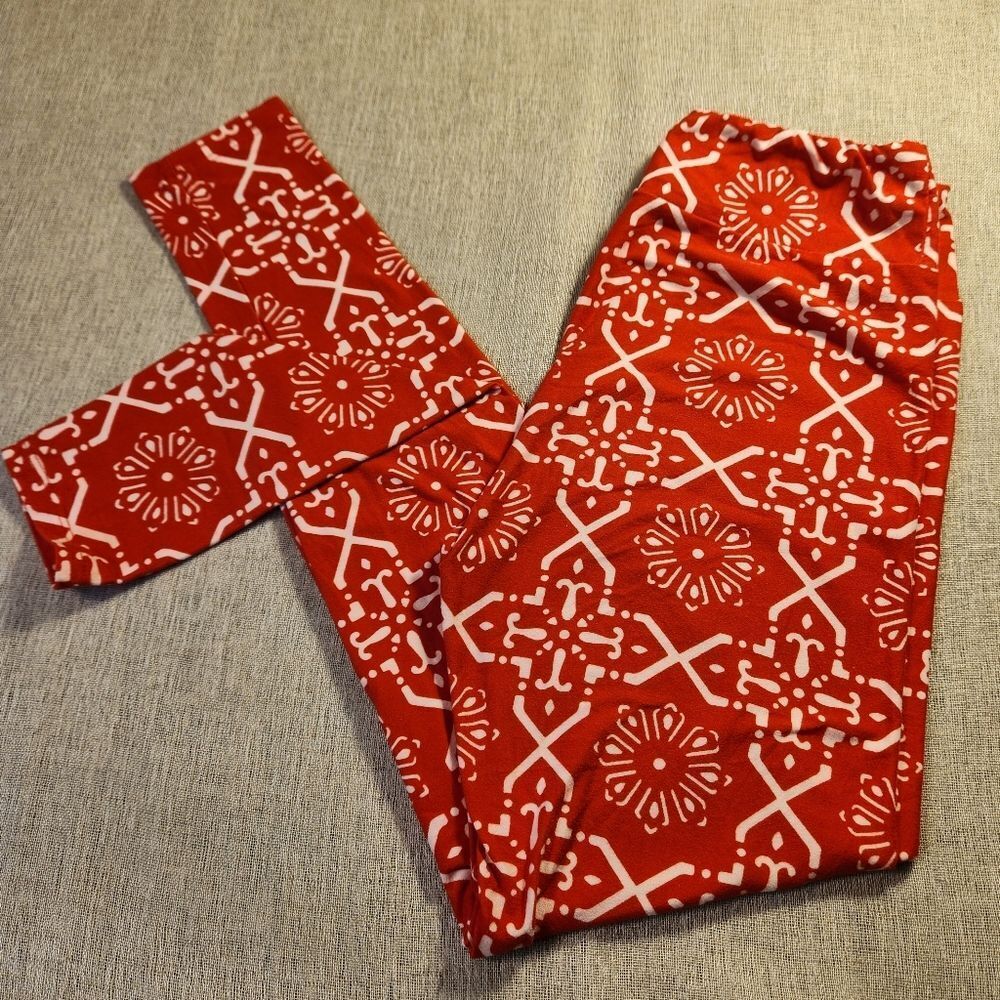 Lularoe Leggings OS One Size Red White Pattern